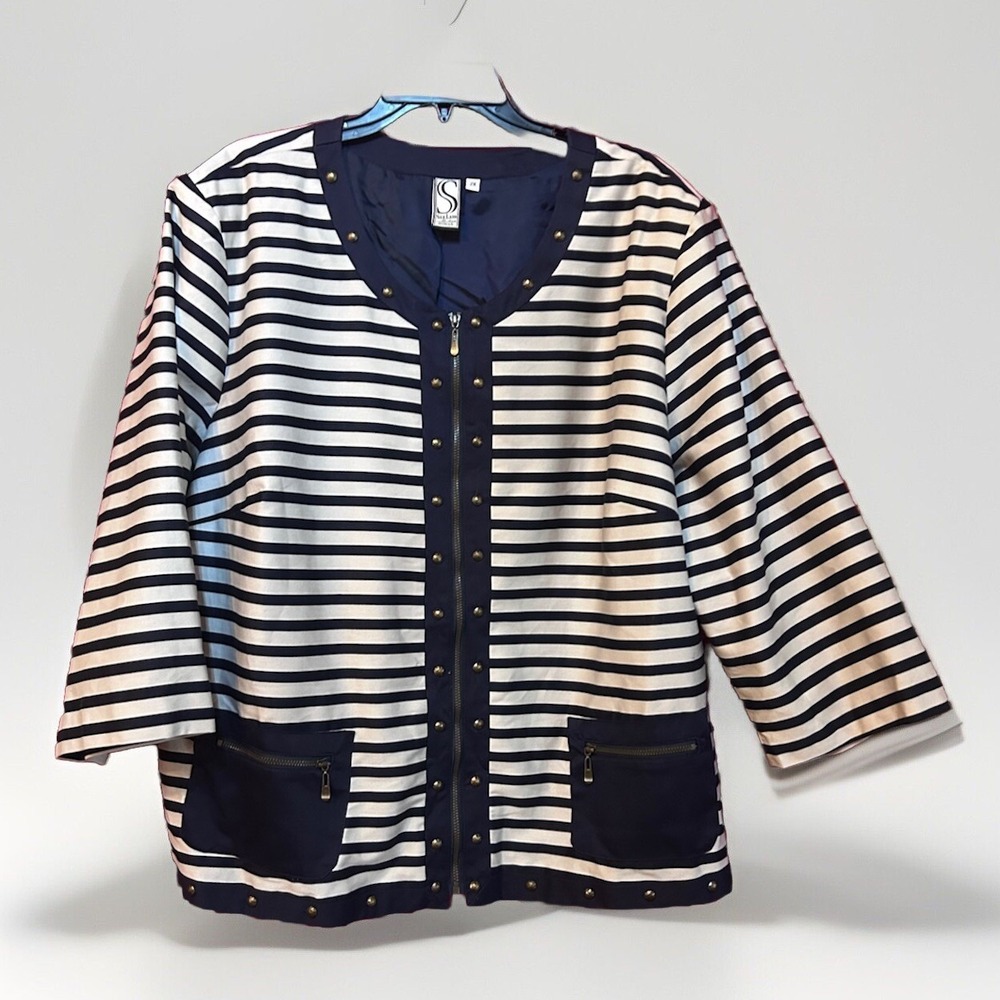 Silkland Jacket Women's 2X Navy And White Studded Full Zip Pockets